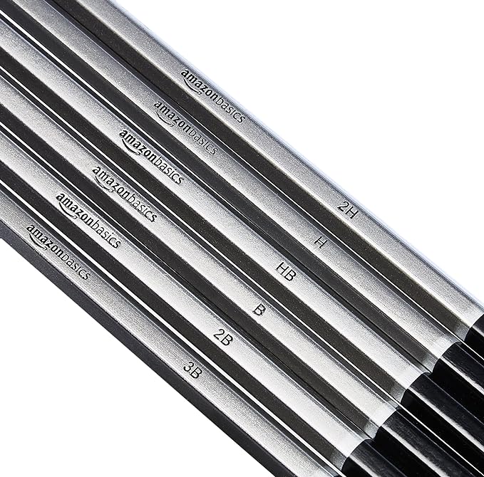 Amazon Basics Sketching and Drawing Art Pencil Kit, Artist Supplies with Pencils, Erasers, Sharpener, Charcoal, Black, White, 17 Piece Set-DeskLoop Office