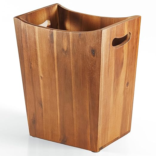 2 Gallon Acacia Wooden Bin, Wastebasket – Small Trash Can, Decorative Bathroom Trash Can, Waste Basket for Bedroom, Office Garbage Can, Wood Bathroom Accessories, Boho Bedroom Decor-DeskLoop Office