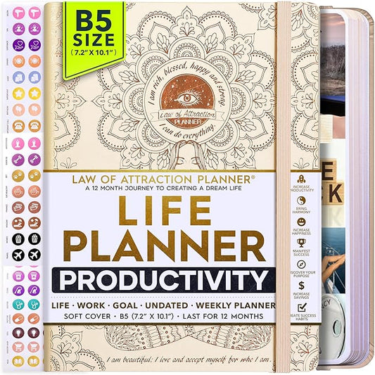 Law of Attraction Planner – Undated Hourly, Weekly & Monthly Goal Setting Planner, 12-Month to Increase Productivity | Life & Gratitude Journal, Include Foldable Vision Board, Gift Box & Stickers-DeskLoop Office