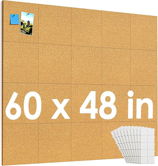 MaxGear 60" x 48" Large Cork Board for Wall, 20 Pack Cork Board Tiles with 40 Pushpins & Safe Removable Adhesive Tabs, 12" x 12" Corkboards for Office, School, Home-DeskLoop Office