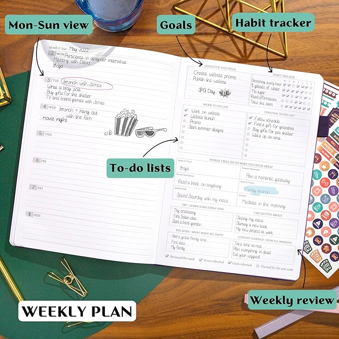 Legend Planner PRO – Deluxe Weekly & Monthly Life Planner to Increase Productivity and Hit Your Goals. Time Management Organizer Notebook – Undated – 7 x 10" Hardcover + Stickers – Dark Purple-DeskLoop Office