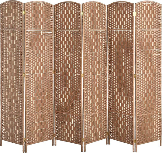 HOMCOM Room Divider, 6 Panel Folding Privacy Screen, 6FT Tall Portable Wicker Weave Partition Wall Divider for Bedroom, Home Office, Natural-DeskLoop Office