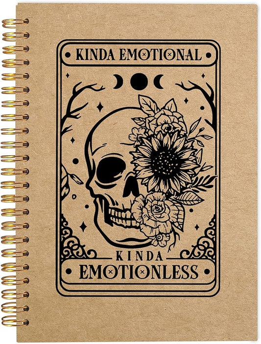 Floral Skull Notebook, Goth Gothic Notebook Journal, Witchy Journal, Goth Office Supplies, Spiral Notebook 5.5x8.3, Kinda Emotion Kinds Emotionless Kraft Paper-DeskLoop Office