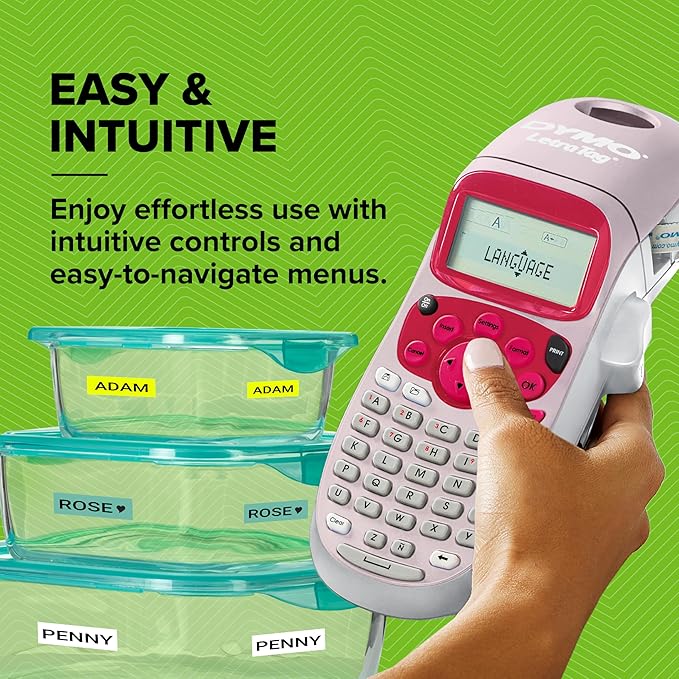 DYMO LetraTag LT-100H Handheld Label Maker ABC Keyboard Label Printer with Easy-to-Use, 13 Character LCD Screen Great for Home & Office Organisation Pink-DeskLoop Office
