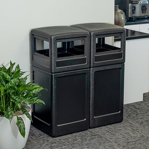 Commercial Zone-73290199 PolyTec 42 Gallon Square Waste Container with Dome Lid Color: Black-DeskLoop Office