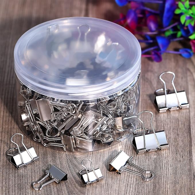 TecUnite 150 Pcs Black Binder Clips Assorted Sizes Silver Paper Clamps Clips - Image 7