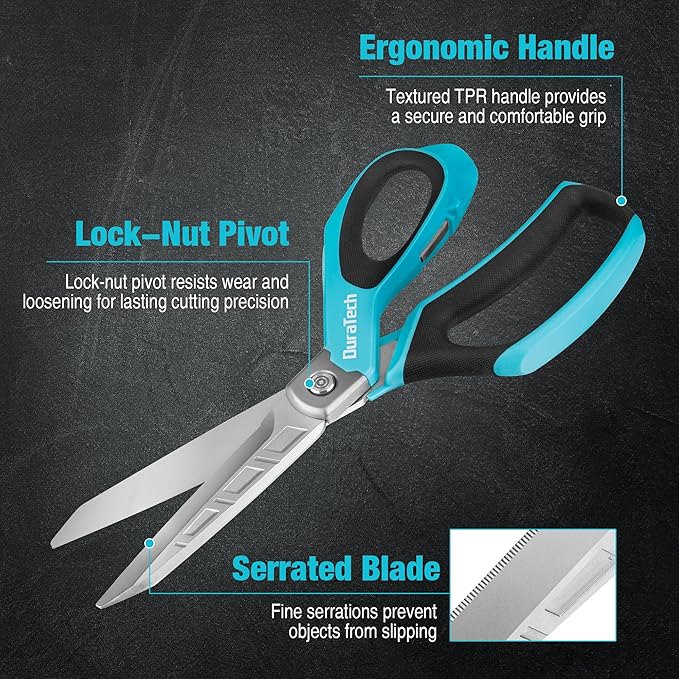 DURATECH 10" All-Purpose Heavy Duty Scissors, Stainless Steel Utility Scissors with Ergonomic Handle, Industrial Shears for Carpet, Leather, Fabric, and Household Use-DeskLoop Office