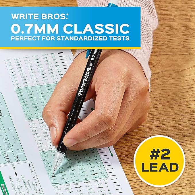 Paper Mate Mechanical Pencils 0.7mm Write Bros. Classic Number 2 Pencil Set Office Supplies Classroom Supplies Sketching Pencils Drafting Great for Standardized Testing 24 Count-DeskLoop Office