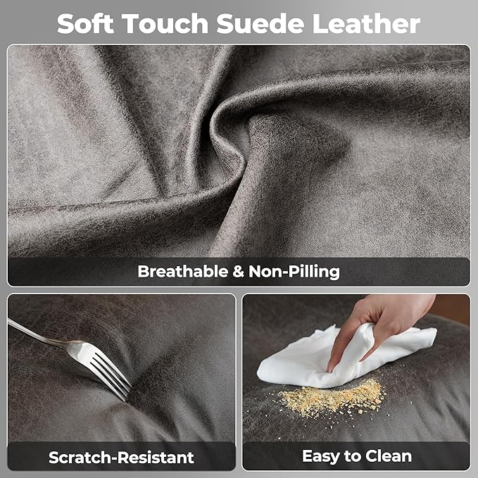 ovios Ergonomic Home Office Chair, Mid-Century Modern Faux Leather Chairs with Padded Armrests, Comfy Mid Back Swivel Rolling Executive Computer Armchair (Dark Grey, Suede Leather)-DeskLoop Office