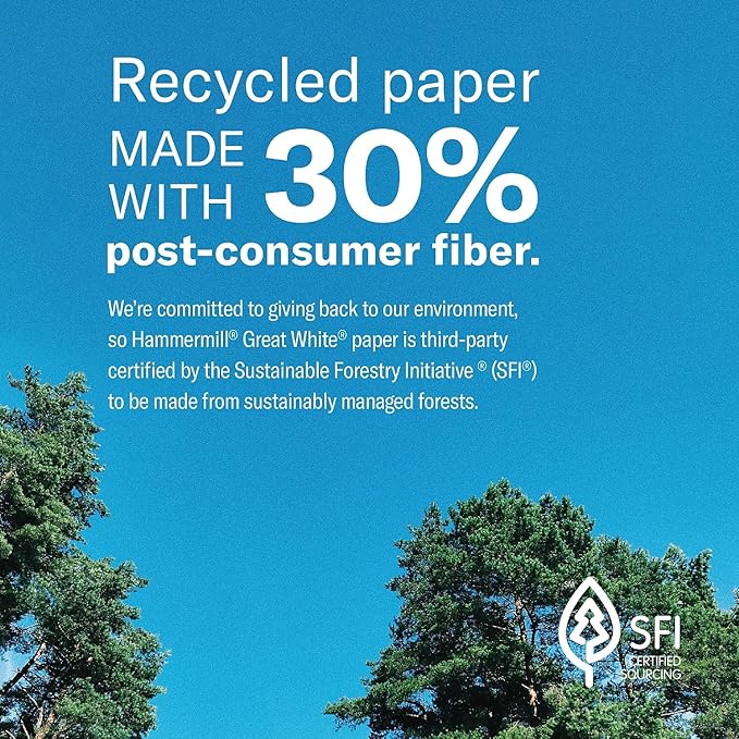 Hammermill Printer Paper, Great White 30% Recycled Paper, 8.5 x 11 - 92 Bright, Made in the USA, 086700C - 10 Ream (5,000 Sheets)-DeskLoop Office