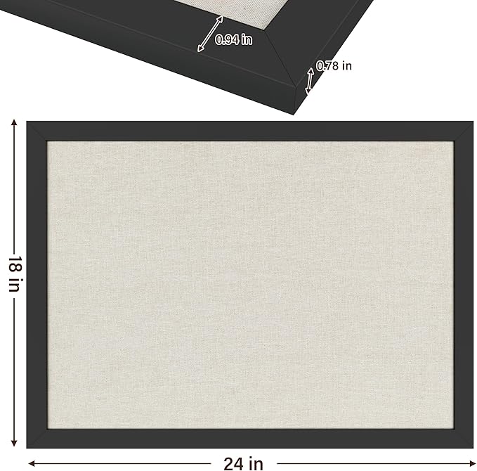 Cork Board Bulletin Board 18" x 24", Large Linen Corkboards with Frame for Walls, Cute Picture Display Pin Board Vision Board for Room School Office Bedroom 20 Pushpins Vintage Black-DeskLoop Office