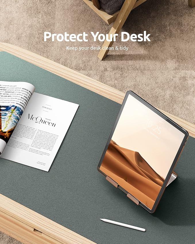 YSAGi Leather Desk Protector, Office Mat, Large Mouse Mat, Non-Slip PU Leather Blotter, Laptop Desk Pad, Waterproof Writing Pad for Office and Home (Dark Green, 35.4" x 17")-DeskLoop Office