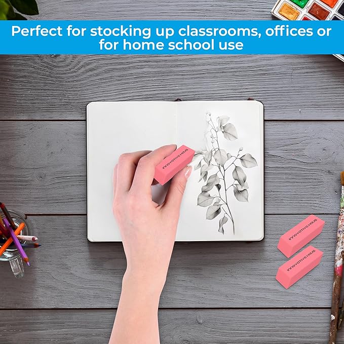 Innovative Haus Pink Erasers Bulk - Latex Free, Smudge Resistant Large Eraser. Big Size School Erasers for Kids in Bulk. Ideal for Students and Classrooms. Pack of 100-DeskLoop Office