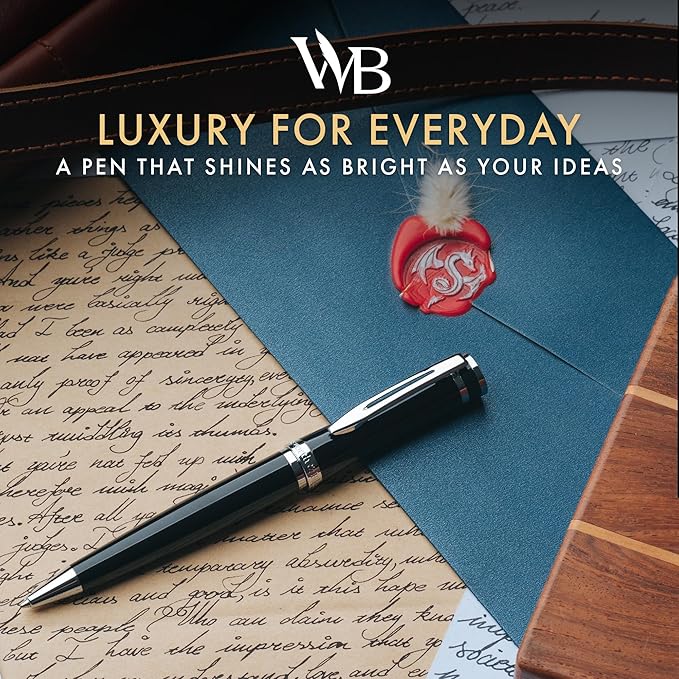 Wordsworth and Black Ballpoint Pen Black Lacquer- Stunning Luxury Pen Chrome Finish, Ink Refill, Best Gift Set for Men & Women, Refillable, Elegant, Nice Pens, Fine Point-DeskLoop Office