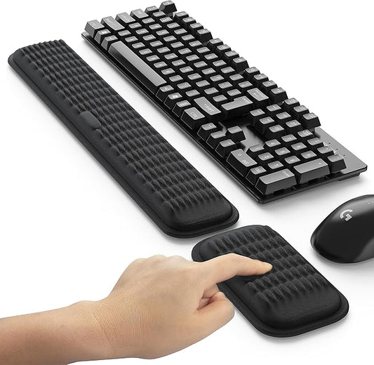 MEKASS Ergonomic Wrist Rest for Keyboard and Mouse, Soft Memory Foam Keyboard Wrist Rest Set with Non-Slip Silicone Base, Easy Typing, Pain Relief, Comfort for Office, Work, Gaming (Classic Black)-DeskLoop Office