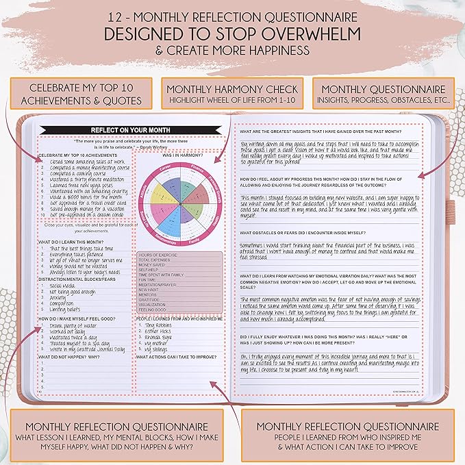 Law of Attraction Planner – Undated Hourly, Weekly & Monthly Goal Setting Planner, 12-Month to Increase Productivity | Life & Gratitude Journal, Include Foldable Vision Board, Gift Box & Stickers-DeskLoop Office