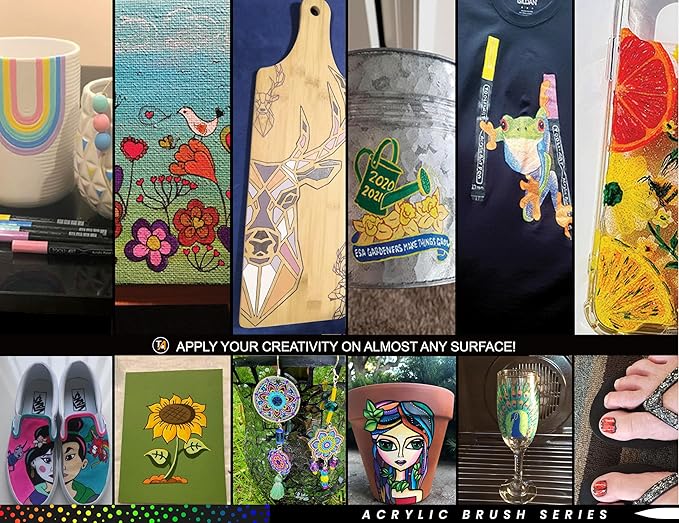 24 Flexible Brush Tip Acrylic Paint Pens Markers Set 1-7mm Line for Rock Painting, Brush Lettering, Glass, Mugs, Wood, Metal, Canvas, Fabric, Plastic Non Toxic Waterbased Quick Drying Assorted Pastel-DeskLoop Office