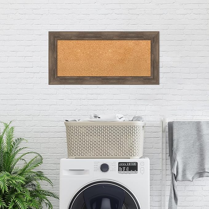 Amanti Art Natural Cork Board for Wall, 17x35 Vision Board with Brown Wood Frame, Medium Corkboard Office Decor for Home Organization, Country Rustic Corkboard Pinboard to Display Items for Home-DeskLoop Office