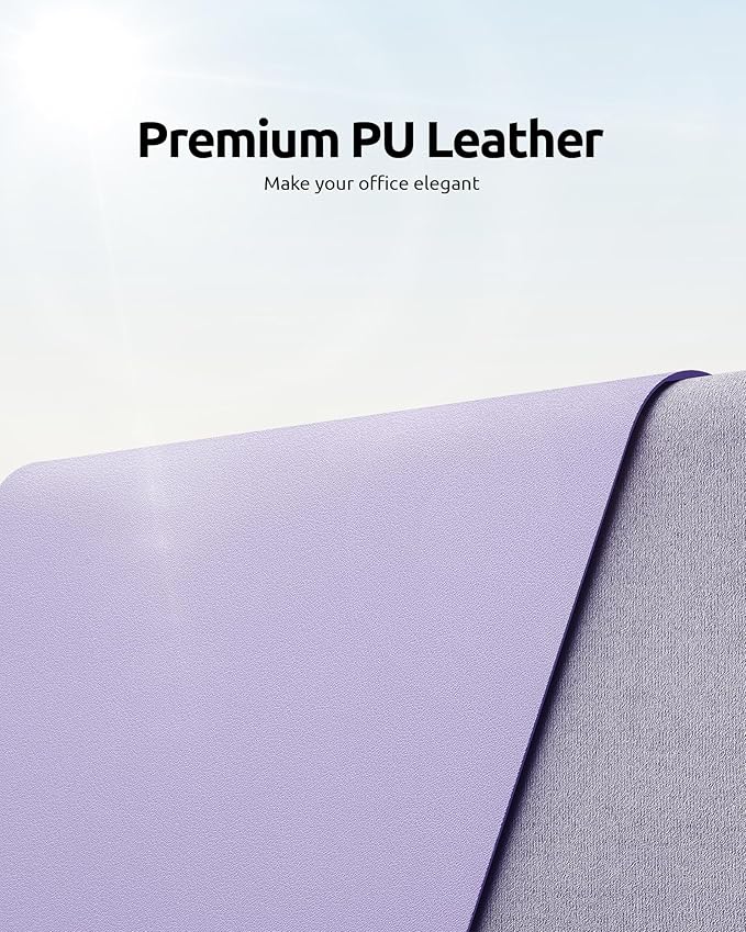 YSAGi Leather Desk Protector, Office Mat, Large Mouse Mat, Non-Slip PU Leather Blotter, Laptop Pad, Waterproof Writing Pad for Office and Home (Light Purple, 23.6" x 13.8")