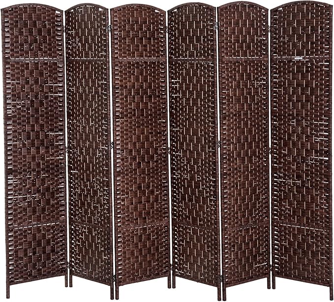 HOMCOM Room Divider 6 Panels Folding Privacy Screen 6FT Tall Portable Wicker Weave Partition Wall Divider for Bedroom Home Office, Brown-DeskLoop Office