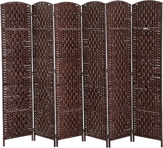 HOMCOM Room Divider 6 Panels Folding Privacy Screen 6FT Tall Portable Wicker Weave Partition Wall Divider for Bedroom Home Office, Brown-DeskLoop Office