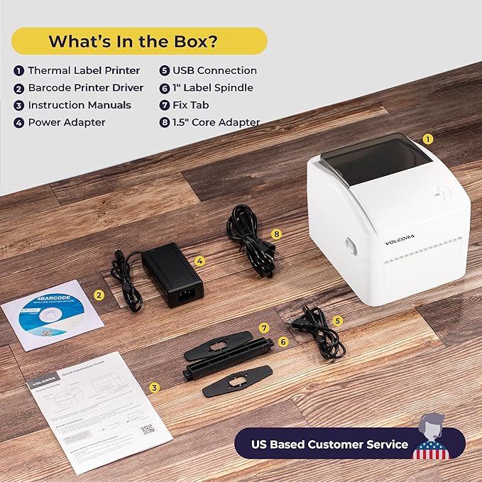 Volcora Thermal Label Printer with Ethernet/USB - Desktop 4x6 Shipping Label Printer, Compatible with Windows, Linux, Mac - Ideal for Small Business, Inkless Printer for Shipping Packages (White)-DeskLoop Office