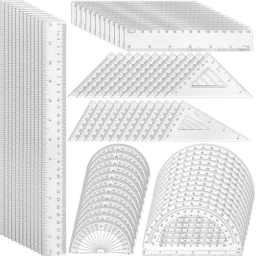 Tenare 36 Pcs Plastic Clear Math Set Includes Protractor Triangle Rulers 12 Inch 6 Inch Straight Geometry Math Transparent Ruler Measuring Tool for School Office Home Supplies-DeskLoop Office