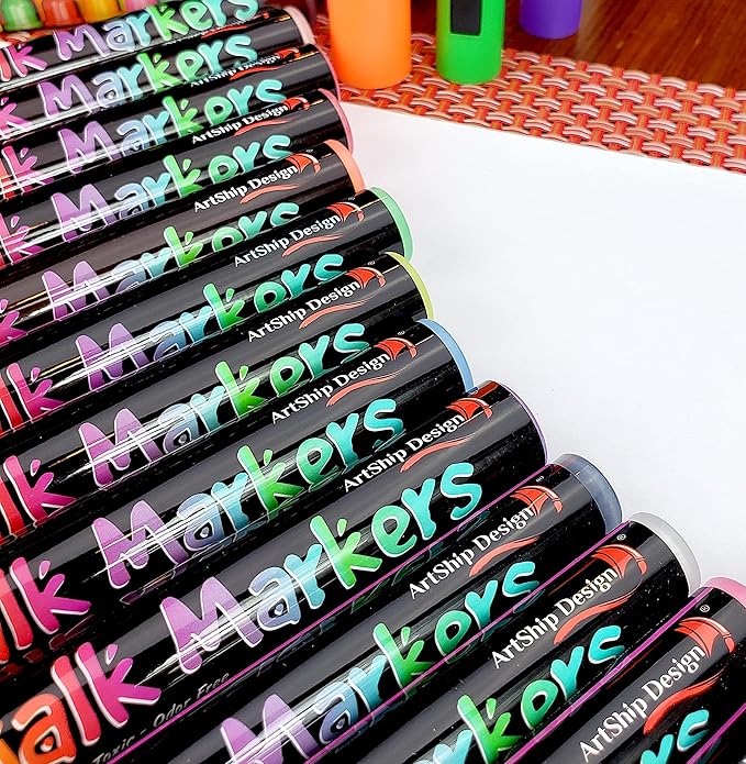 18 Neon Chalk Markers - Double Pack of Fine and Medium Tip Liquid Chalk Pens - Wet Erasable for Menu Boards, Glass, Windows, Whiteboards, Classrooms, Mirrors, Plastic-DeskLoop Office