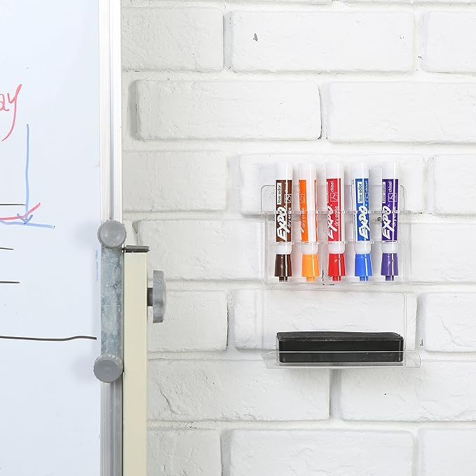 MyGift Wall Mounted Clear Acrylic Dry Erase Marker Holder Organizer for 5 Markers and Eraser, Hanging Whiteboard Accessories Rack for Office Home Dorm Classroom Meeting Room, Set of 2-DeskLoop Office