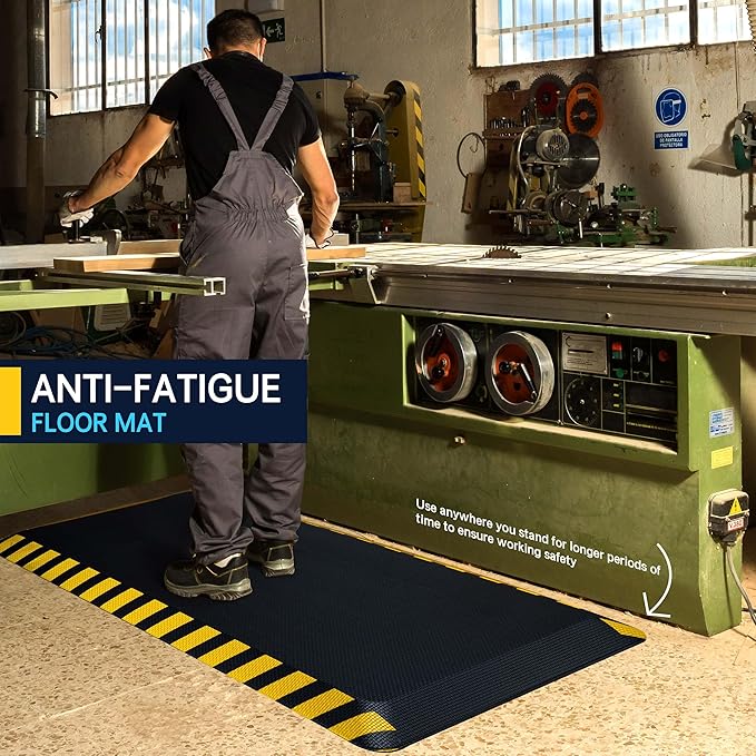 FEATOL Anti Fatigue Mats Industrial 8 Packs, Ergonomic Standing Floor Mat for Work for Stand, Black with Yellow Border Safety 20" x 39"-Support for Leg & Back Pain-DeskLoop Office