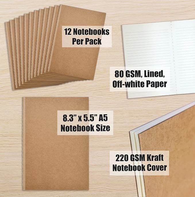 Better Office Products Kraft Notebooks Lined Paper, 12 Pack, 8.3 in x 5.5 in - Image 6