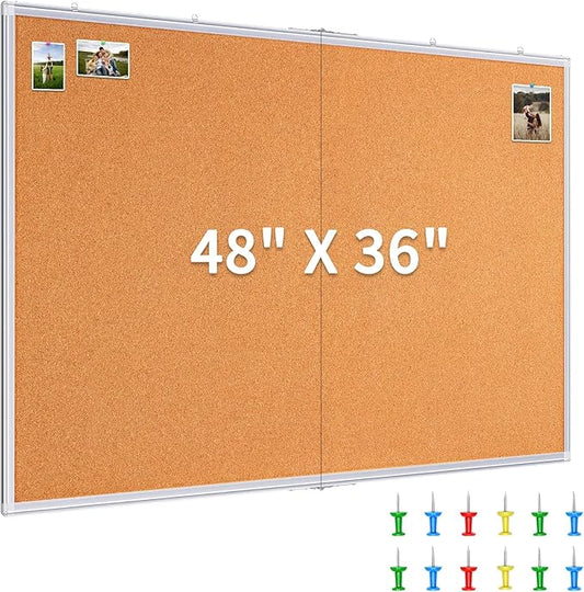 maxtek Large Cork Board 48 x 36 in, Bulletin Board for Walls, 4'x 3' Extra Aluminum Framed Corkboard, Foldable Wall Mounted Pin Memo Notice Cork Board for Office, Home Wall Display-DeskLoop Office