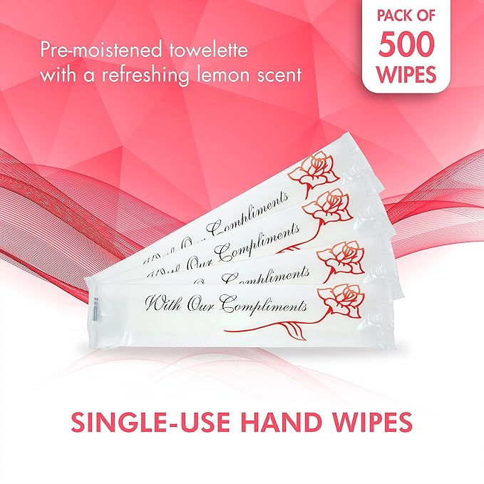 Diamond Wipes Pre-moistened Hand Wipes - “With Our Compliments” Logo 10x8” Extra Thick Lemon-Scented Pack of 500 Individually Wrapped Wet Wipes-DeskLoop Office