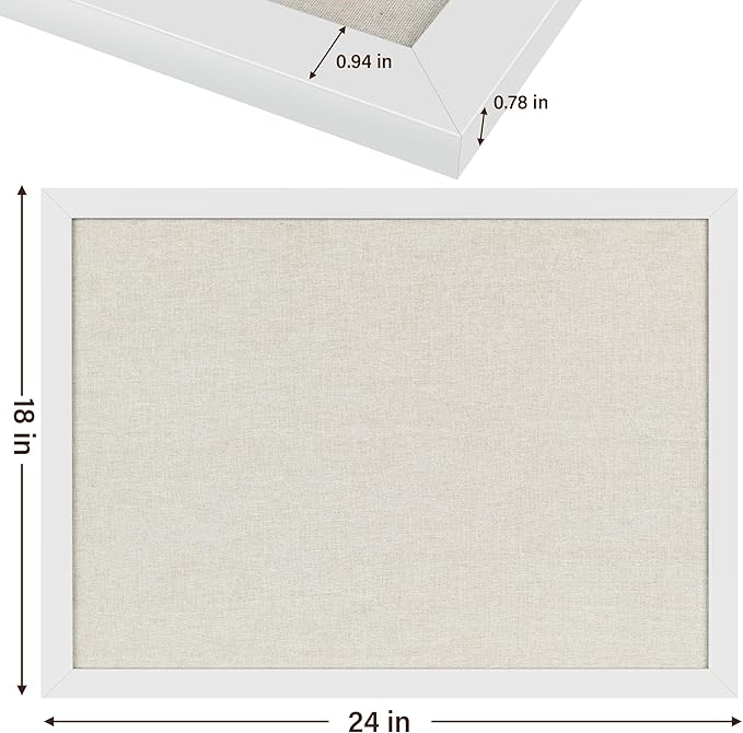 Cork Board Bulletin Board 18" x 24", Large Linen Corkboards with Frame for Walls, Cute Picture Display Pin Board Vision Board for Room School Office Bedroom 20 Pushpins Vintage White-DeskLoop Office