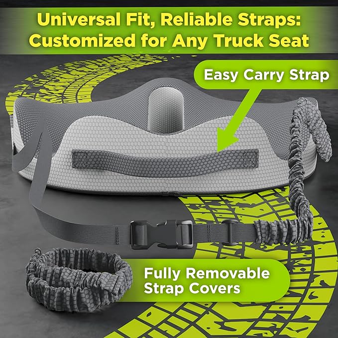 XL Truck Seat Cushion for Truck Driver Seat Cushion - Upgraded Back Support, CertiPUR-USยฎ Certified - Thick Memory Foam, Pain Relief for Hours of Driving, Trucker Approved Big Rig - Gray