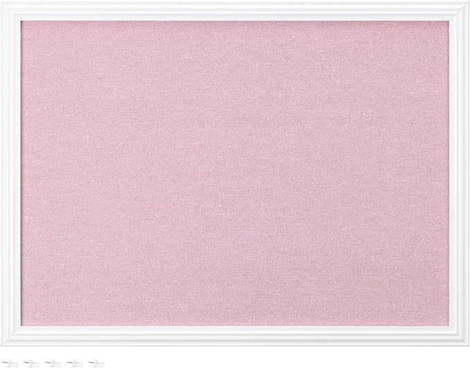 Navaris Framed Linen Bulletin Board - 17 x 23 inches Fabric Jewelry Organizer Pinboard for Wall Memory Memo Pin Board - Pink Linen with White Frame-DeskLoop Office