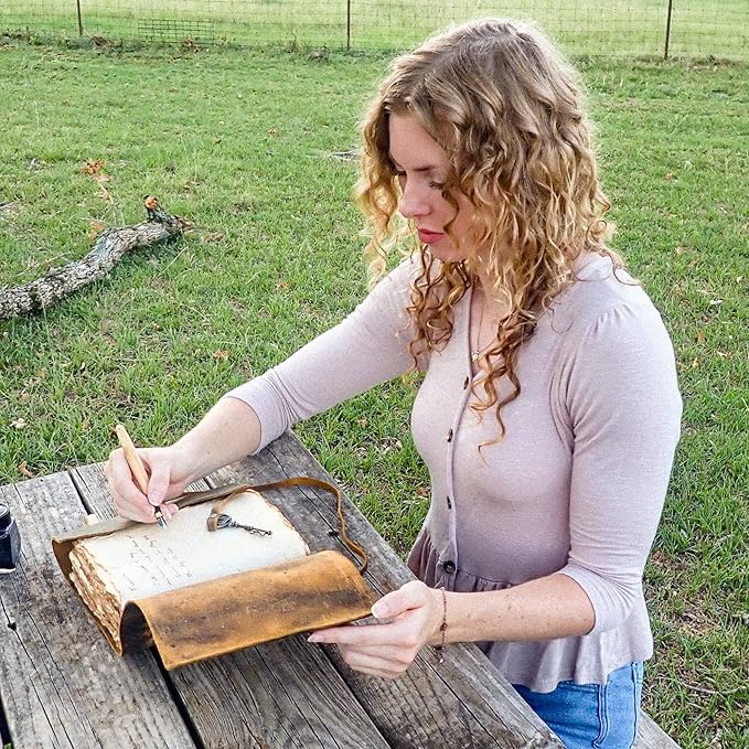 LEATHER VILLAGE Vintage Leather Journal – 200 Handmade Vintage Deckle Edge Paper – Leather bound Journal For Women Men – Vintage Key Closure - Book of Shadows - Turquoise - 6X4 inches (A6)