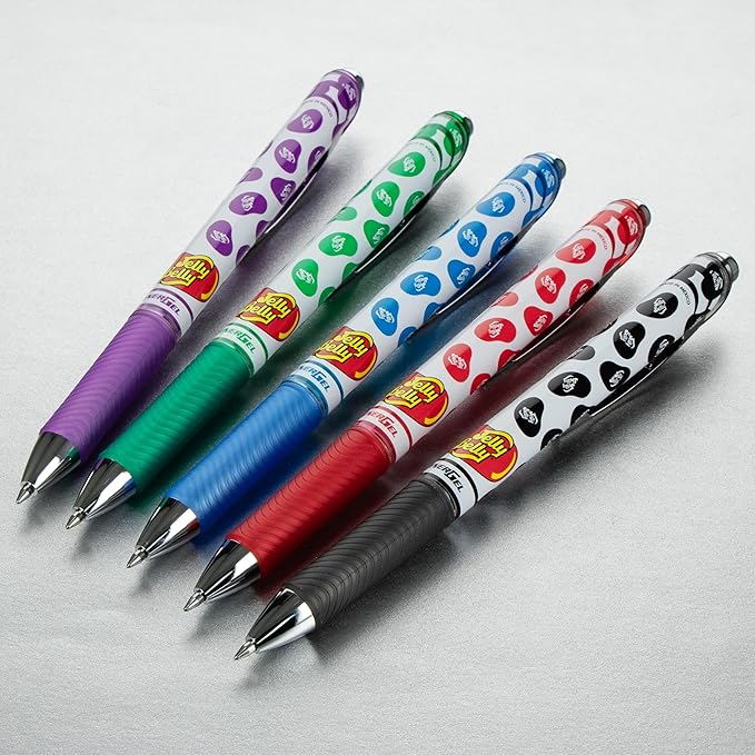 Pentel EnerGel RTX Retractable Liquid Gel Pen, Jelly Belly Limited Edition, 0.7mm tip, Assorted colors, Pack of 5 pens, (BL77PF5M-JB)-DeskLoop Office