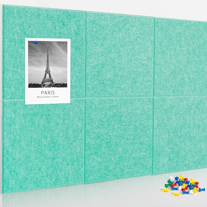 AKTOP Cork Board Bulletin Board 24"x36", 6 Pack Removable Felt Cork Board Tiles for Wall, Large Corkboard Notice Pin Board for Office, School & Home,24 Safe Adhesive Tabs, 20 Push Pins, Lake Blue-DeskLoop Office