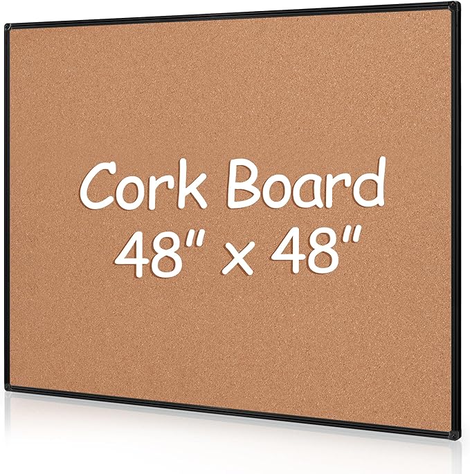 Board2by Extra Large Cork Bulletin Board 48" X 48", Black Aluminum Framed 4'x4' Corkboard for Wall, Wall Mounted Notice Pin Board with 18 Push Pins for School, Home & Office-DeskLoop Office