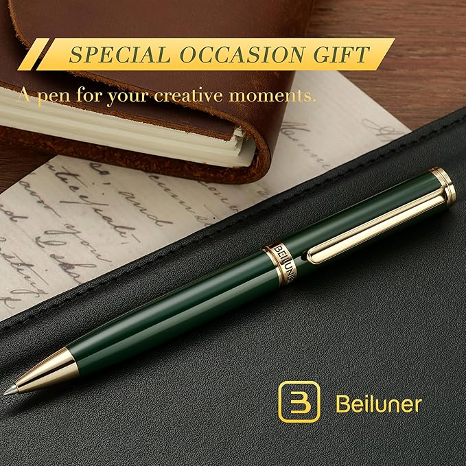 BEILUNER Luxury Gel Pen with 24K Gold Finish, Green Piano Lacquer, Luxury Grade Craftsmanship, Fancy Pen Gift Set for Men and Women, Graduation Gift, Executive, Office, Retractable, Nice Pen Set-DeskLoop Office