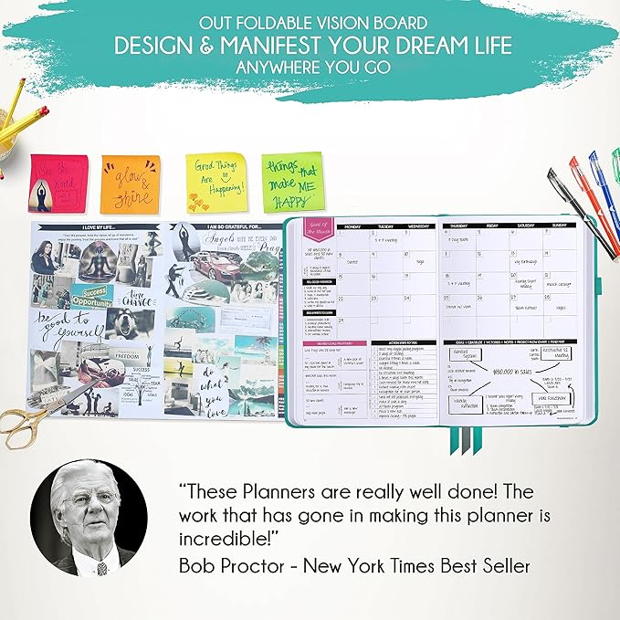 Hourly Planner – Undated Weekly & Monthly Goal Setting Planner, 12-Month to Increase Productivity | Life & Gratitude Journal, Include Foldable Vision Board, Gift Box & Stickers-DeskLoop Office