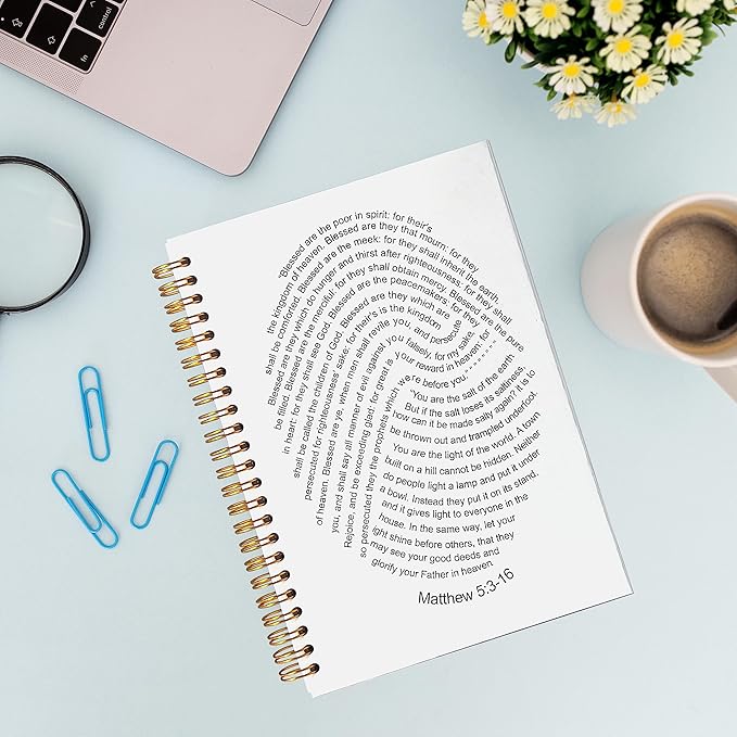 VNWEK Bible Scripture Matthew 5:3-16 Blessed are the Poor in Spirit God's Fingerprints Spiral Notebook Journal 5.5 x 8.3 inches,Christian Lined Hardcover Spiral Notebook,Christian Gifts-DeskLoop Office