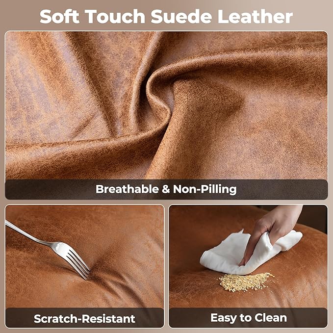 ovios Ergonomic Home Office Chair, Mid-Century Modern Faux Leather Chairs with Padded Armrests, Comfy Mid Back Swivel Rolling Executive Computer Armchair (Brown, Suede Leather)-DeskLoop Office