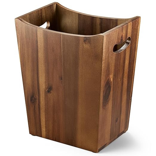 2 Gallons Rectangular Wastebaskets - Acacia Wood Waste Basket with Handles - Small Trash Can for Bathroom - Brown Garbage Bin for Spa Bathroom Decorative, Kitchen Counter, Living Room (Walnut)-DeskLoop Office