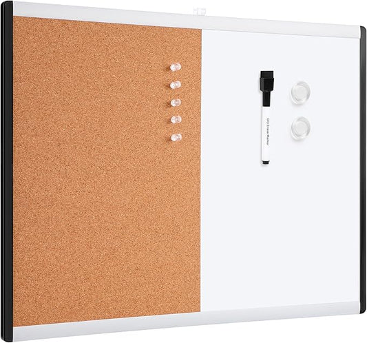 Amazon Basics Rectangular Magnetic Whiteboard & Cork Board Combo for Home, Office and Classroom, Plastic/Aluminum Frame, White,Yellow, 17" x 23"-DeskLoop Office