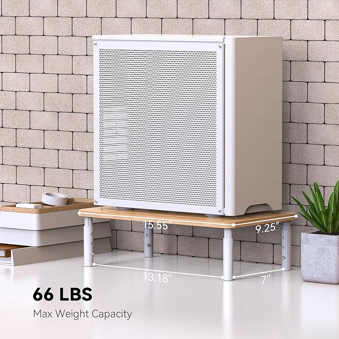 Bamboo Monitor Stand Riser, 4 Adjustable Height, Laptop Stand with Airflow Vents, Desk Organizer for Computer, PC, Printer (Natural)-DeskLoop Office