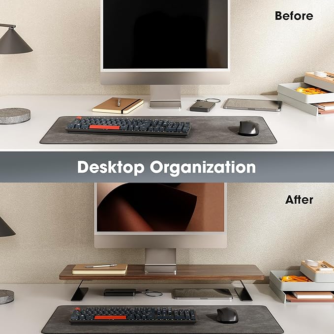 Fenge Monitor Stand Riser, Desk Top Shelf for 2 Monitors, Computer Stands for Desk, Wood & Steel Desktop Riser for Laptop, PC, Printer-DeskLoop Office