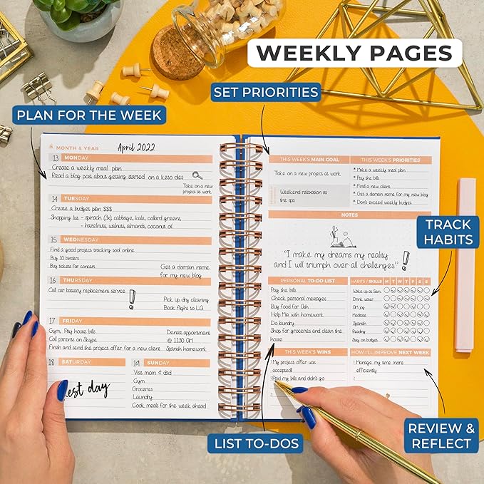 Clever Fox Planner 2nd Edition Spiral – Colorful Weekly & Monthly Goal Planner, Time Management & Productivity Organizer, Undated (Mystic Blue)-DeskLoop Office