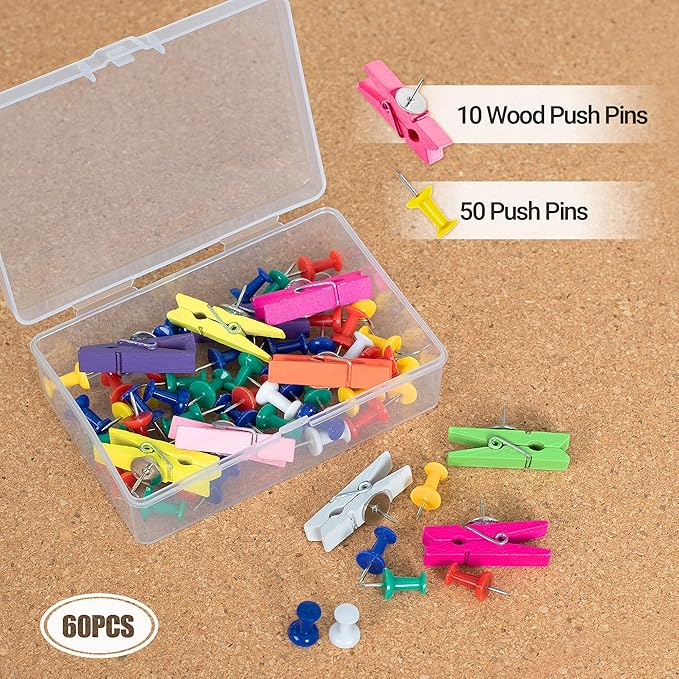 AKTOP Cork Board Bulletin Board 17"x8", 1/2" Thick Cork Board Tiles 6 Pack, Small Pin Board for Wall Decor, Self Adhesive Corkboards with 60 Push Pin Wood Clips for School, Home & Office-DeskLoop Office